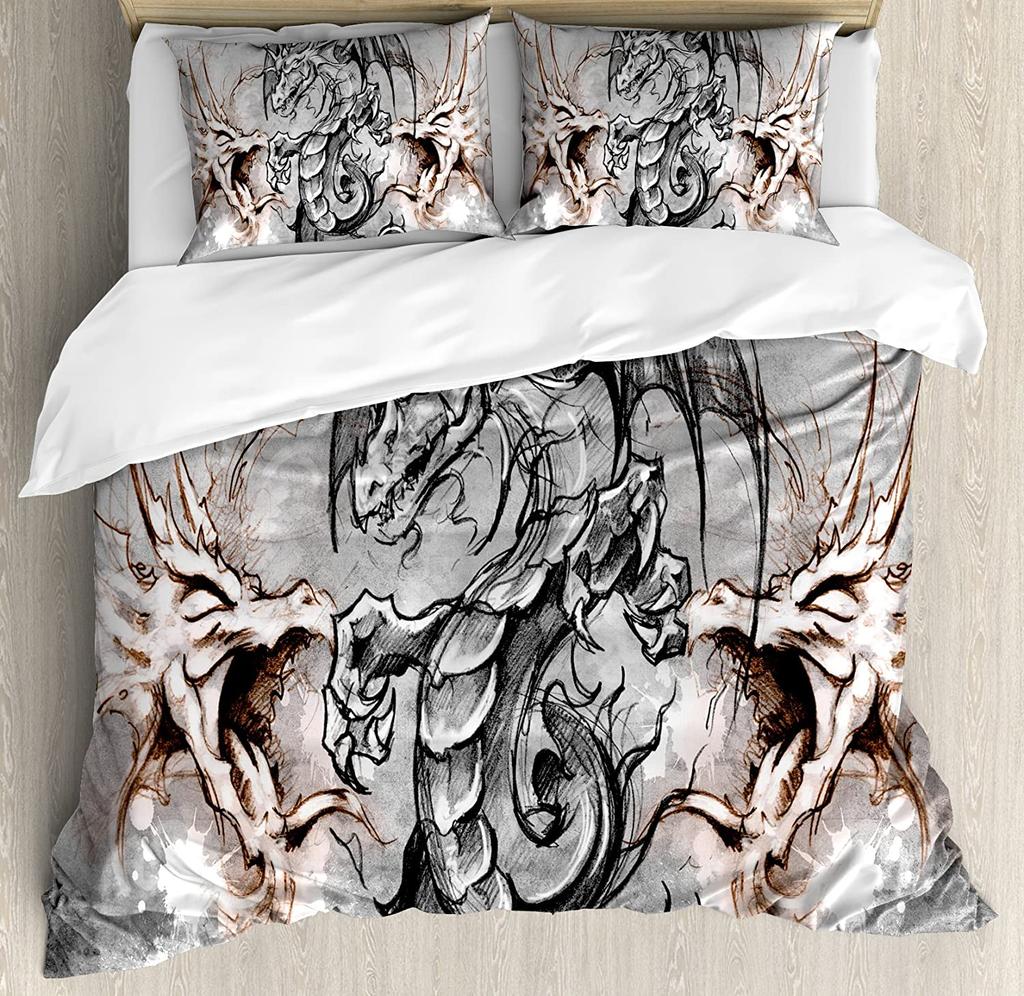 Japanese Dragon Bedding Set For Bedroom Bed Home Tribal Tattoo Style Asian Indigenous Cre Duvet Cover Quilt Cover And Pillowcase