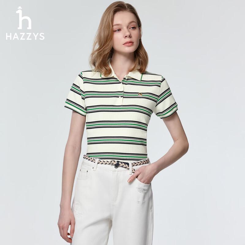 HAZZYS Women's PHIZ Series Wide Stripe Color Block Polo Shirt