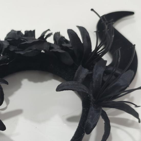 Gothic Red Black Flower Rose Headband Horn Hair Hoop Women Halloween Headband Party Costume Dress Up Carnival Hair Accessories
