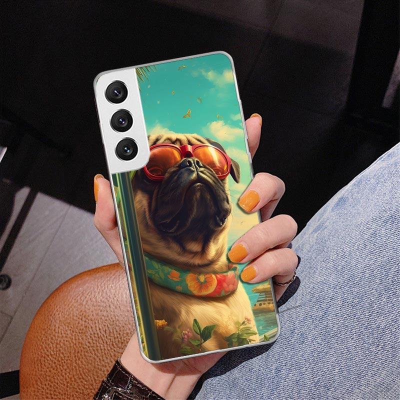 

Love Pugs Cute Dog Phone Case For Samsung Galaxy S24 S25 Edge S26 Ultra S23 S22 S21 Plus S20 FE + Personalized Print Cover Galax Samsung S25 Ultra