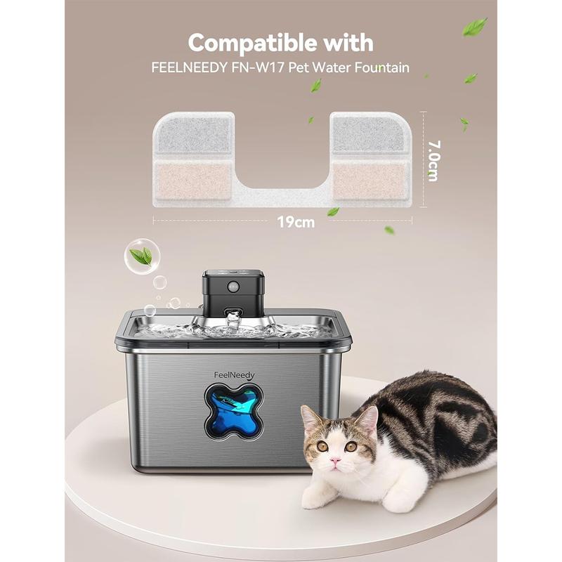 6 Pack Replacement Filters + 6 Pump Sponges for Cat Water Fountain [FN-W17] - 108oz/3.2L Pet Water Fountain Filters