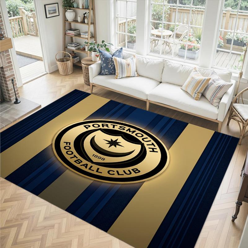 Portsmouth FC Design Kristall-Samt-Teppich Gemütlich Nicht?Rutschfester Teppich mit Aufdruck für Schlafzimmer Wohnzimmer Eingang