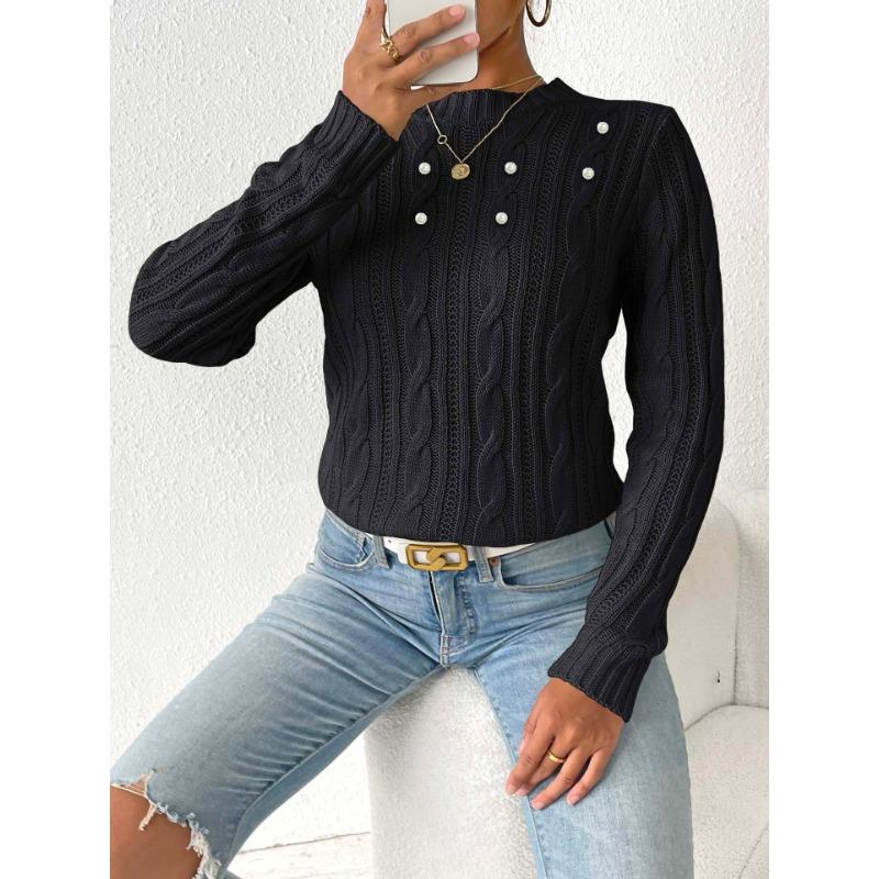 Women's Autumn and Winter Round Neck Pullover Simple Beaded Woven Sweater