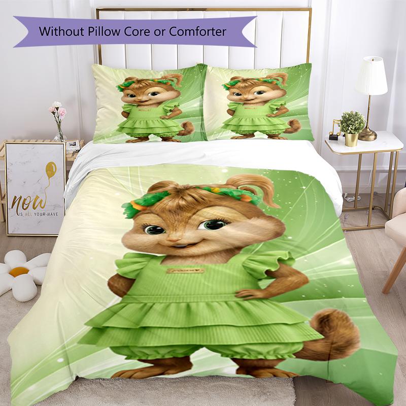 3-teiliges Alvin und die Chipmunks Bettwäsche-Set Bettbezug Verschluss Enthält 1 Bettbezug & 2 Kissenbezüge, Weich und Bequem für Alle Jahreszeiten.
