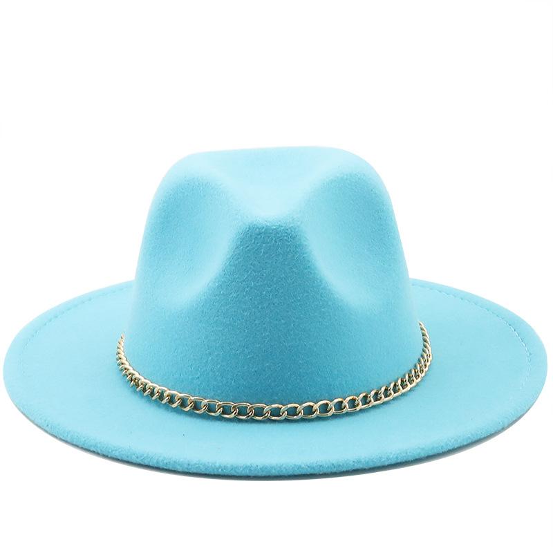 New thin chain accessories European and American autumn and winter solid color woolen top hat European and American fashion jazz hat