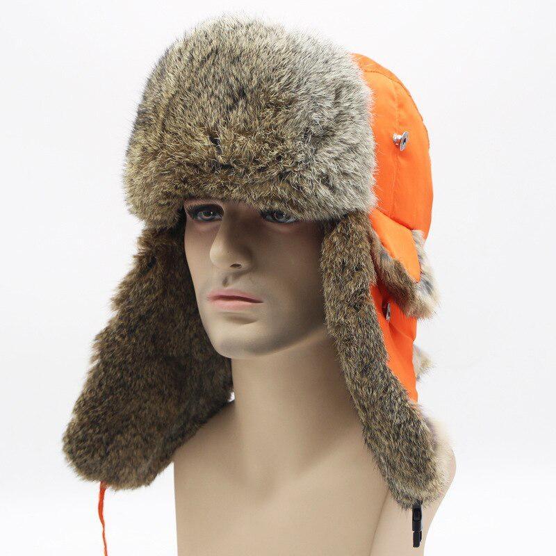 Rabbit Fur Hat Winter Warm Bomber Hat Thick Fur Hat Men's Hat Thickened Ear Protection Bomber Hat