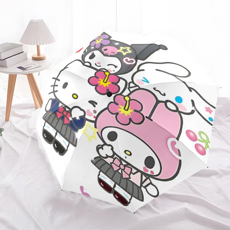 1pc Hello Kitty & My Melody Automatic Folding Umbrella - Portable Tri-Fold Design with 8-Bone Iron Frame, Perfect for Outdoor Use, Festive Gifts, Trav