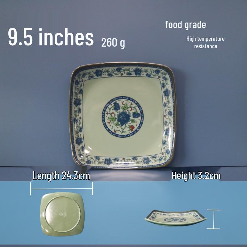 Blue and White 9.5-inch Square Melamine Dinner Plate
