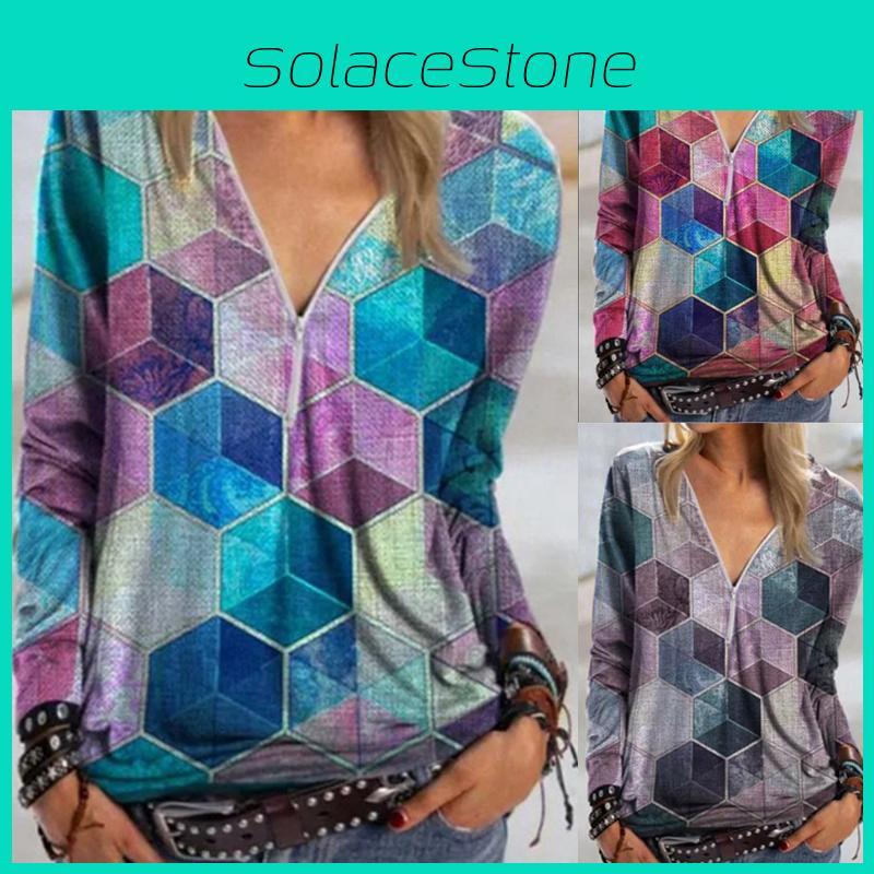 Stylish Women's V Neck Zipper Blouse Shirt Casual Pullover Jumper Tops For Every Occasion