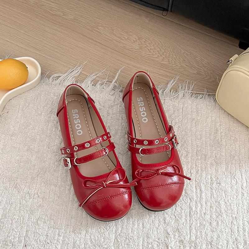 Flat black shoes single shoes women's shoes 2025 new spring and autumn bow Mary Jane shoes