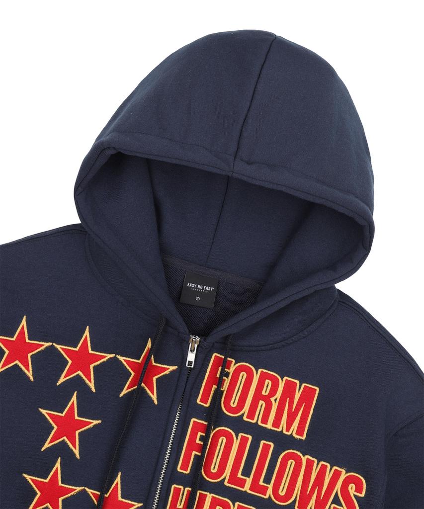 Easy No Easy Star Lettering Patch Zip-Up Hoodie - Navy
