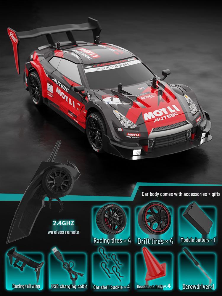 1:14 Scale RC High-Speed Drift GTR Sports Car - 4WD, Lights, Remote Controlled Racing Toy for Boys