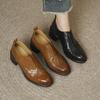 Leather Women Shoes Slip on Loafers Oxford Shoes Block Heel Casual Shoes Outdoor Footwear Office Lady Leather Shoes