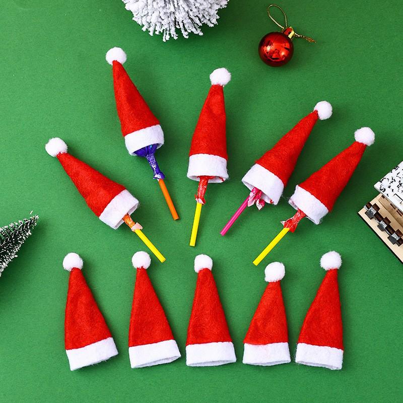 Mini Christmas Hat Wine Bottle and Cutlery Cover - Festive Brushed Cloth Decorations