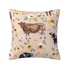 Cow Floral On Blush Pink Yellow Flowers Square Pillowcase Pillow Cover Cushion Decor Comfort Throw Pillow for Home Bedroom