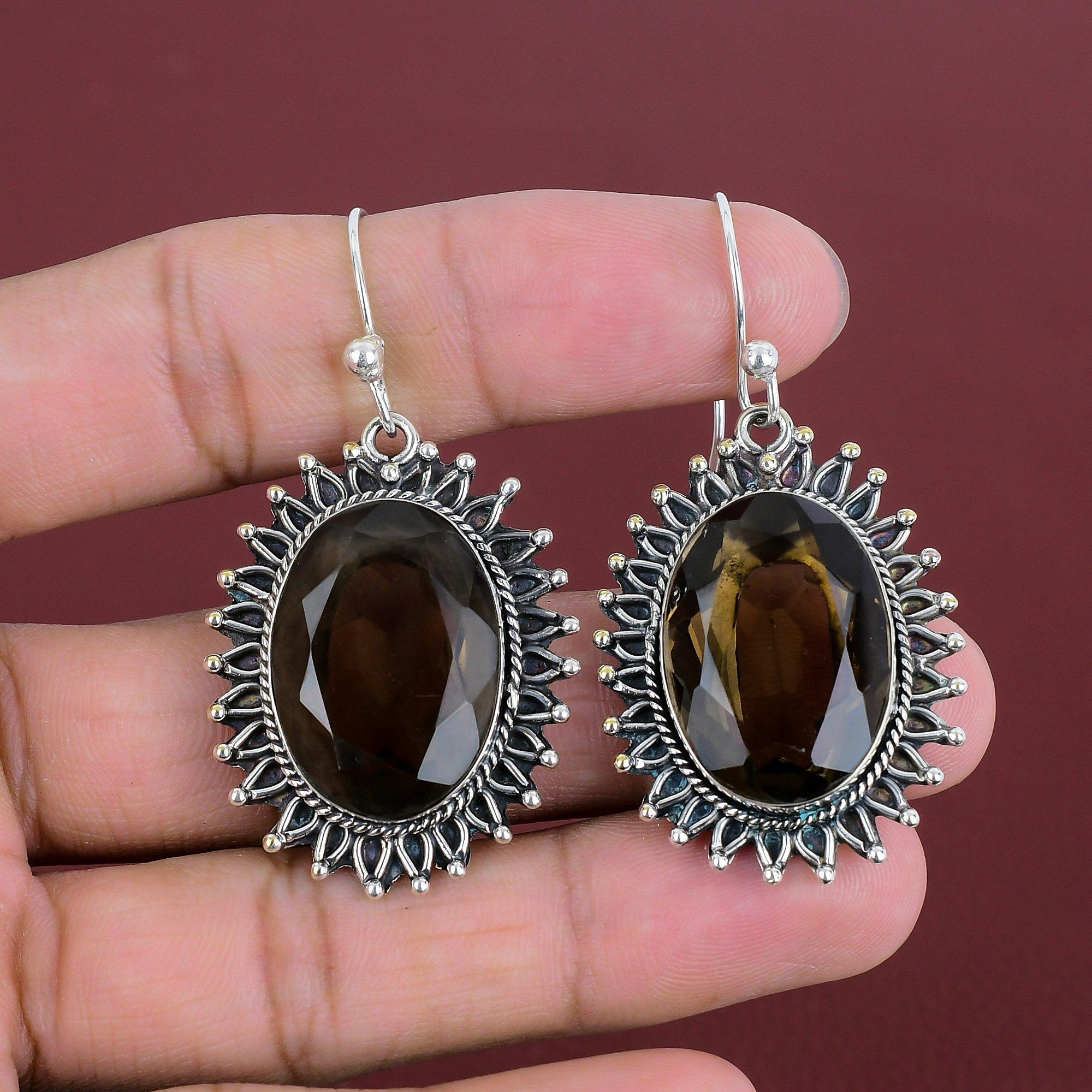 Faceted Smoky Quartz Earring Gemstone Jewelry 925 Sterling Silver Earrings Very Pretty Smoky Quartz Jewelry Handmade Earrings Gifts For Her