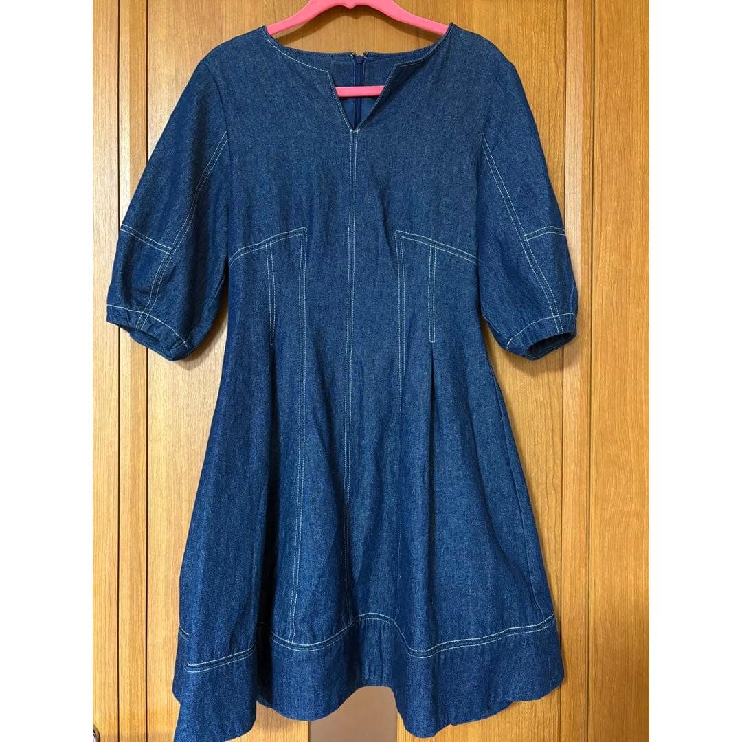 LILY BROWN Denim Flare Dress Puff Sleeve