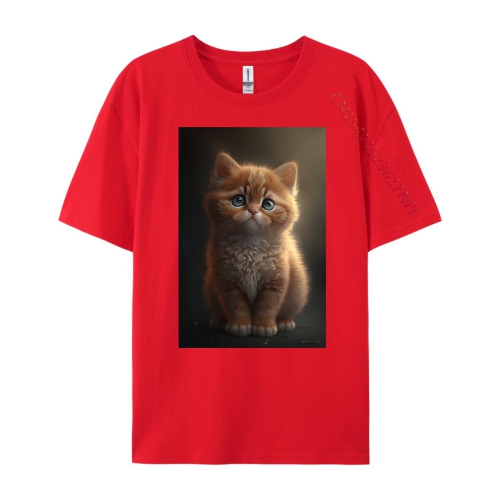 Cute Cat Kitten Luxury Clothing Men's Shirt Red And Black Graphic T Shirt Summer Original Mens T-Shirts Printed On
