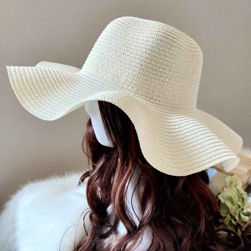 Women Summer Beach Straw Hat Korean Seaside Brim Sunblock Sunshade Holiday  Big Cool Bow Hat