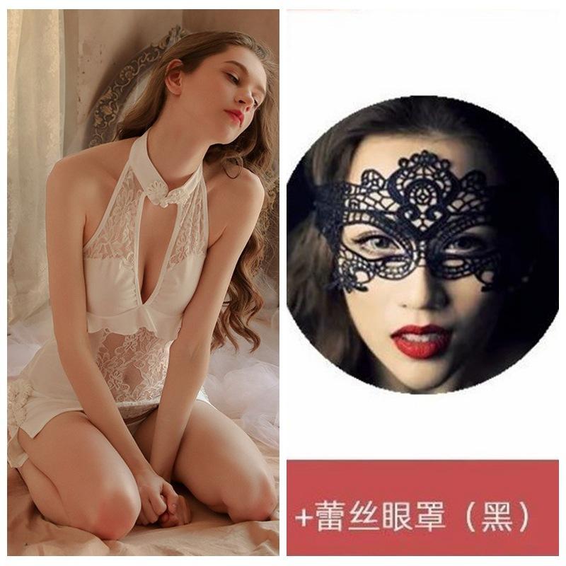 Sexy Lace Seduction Deep V Vintage Cheongsam Pajamas Hot Uniform Seduction Set