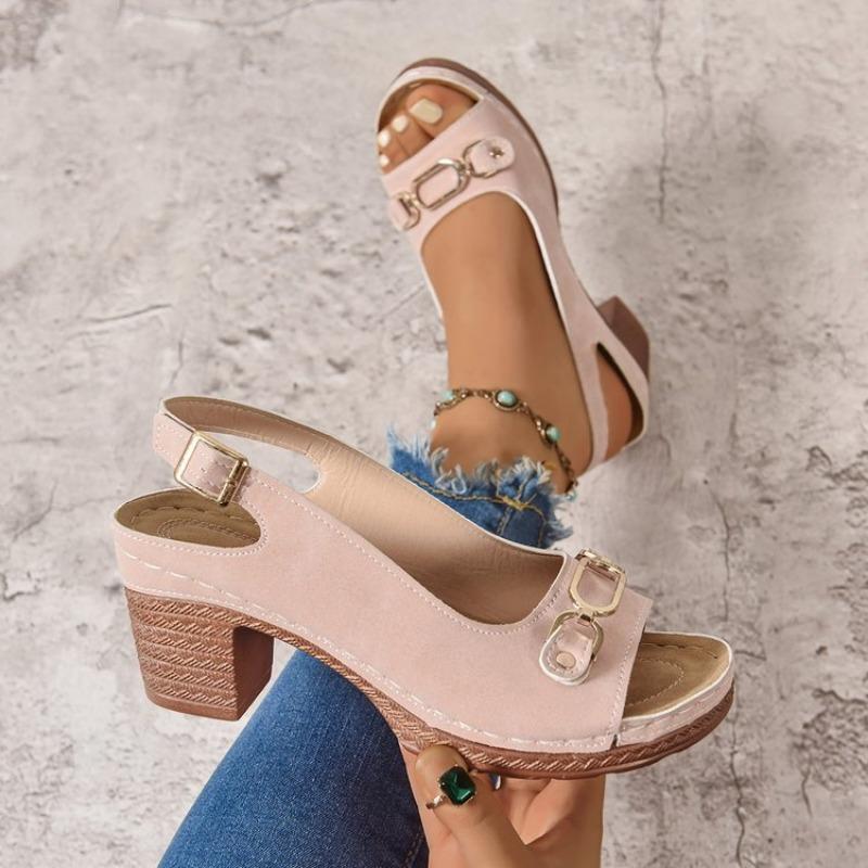 

Босоножки на толстом высоком каблуке большого размера для женщин, летние новые босоножки с задним ремешком для женщин 43 розовый