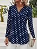 2025 Plus Size Women's Polka Dot Long Sleeve V-Neck Zipper Pullover Top