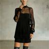 Semi-sheer Mesh Mini Dress Long Sleeve Loose Fit Casual Women