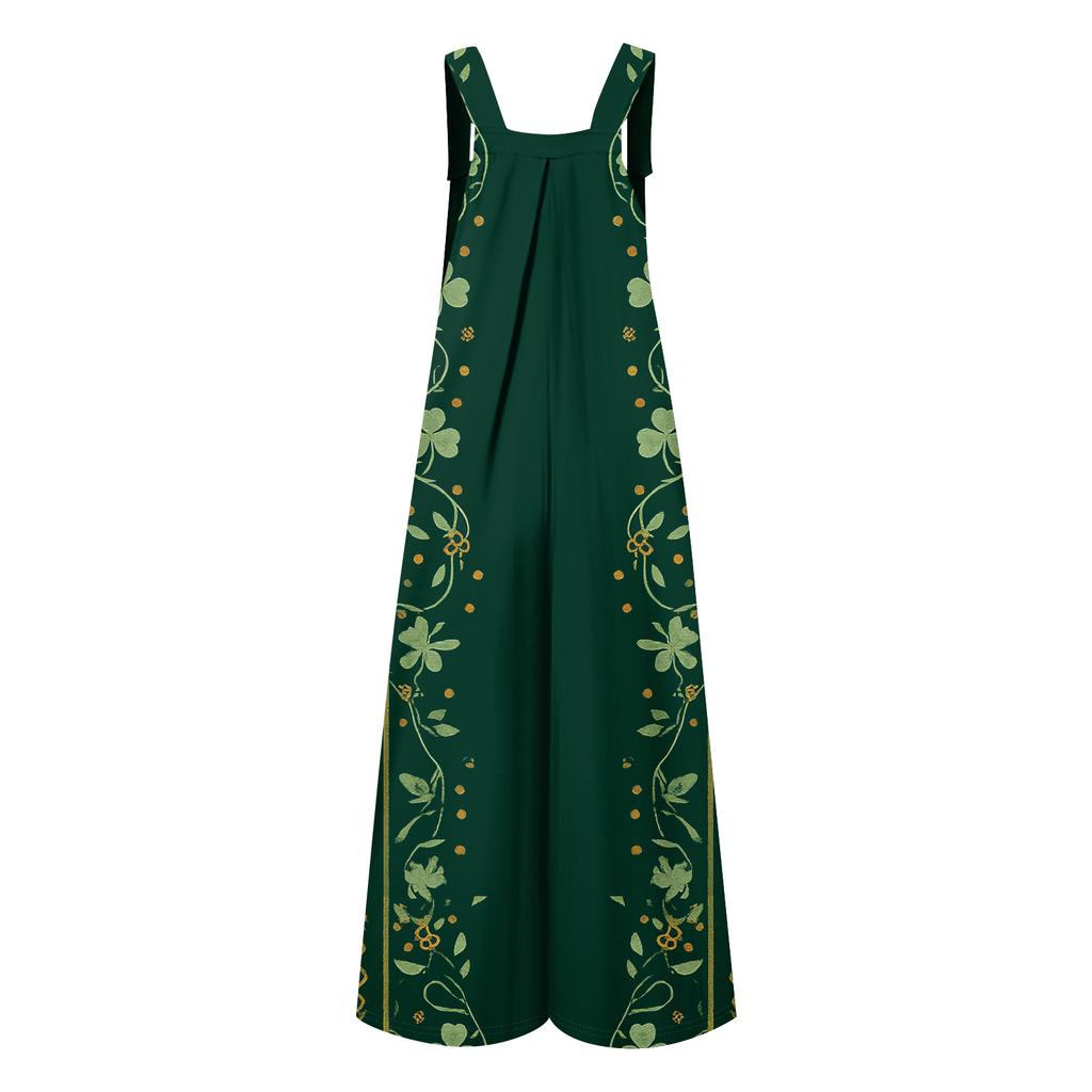 Womens Casual Overalls Jumpsuits Adjustable Straps Sleeveless Print Comfy Rompers With Pocket