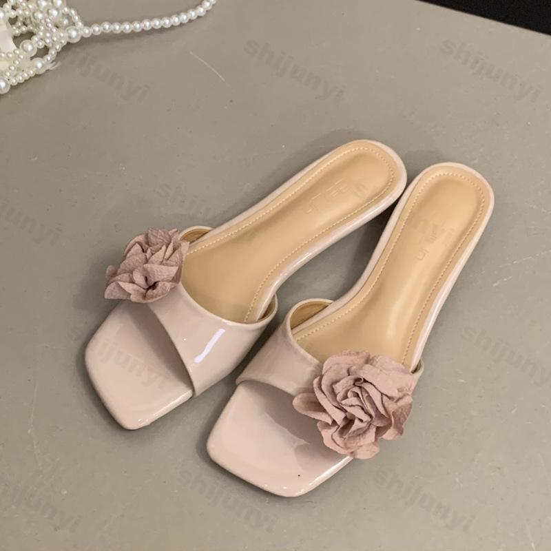 

Fashion Elegant Flower Design Open Toes Casual Slippers for Women 2025 Summer New Style Comfortable Versatile Fashion Beach Flat Sandals 35 розовый