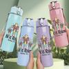 1PC Faith Cross Text Art Print 750ml Color Plastic Sports Water Bottle Leakproof Flip Straw Lid Suitable for Sports Office Home Use