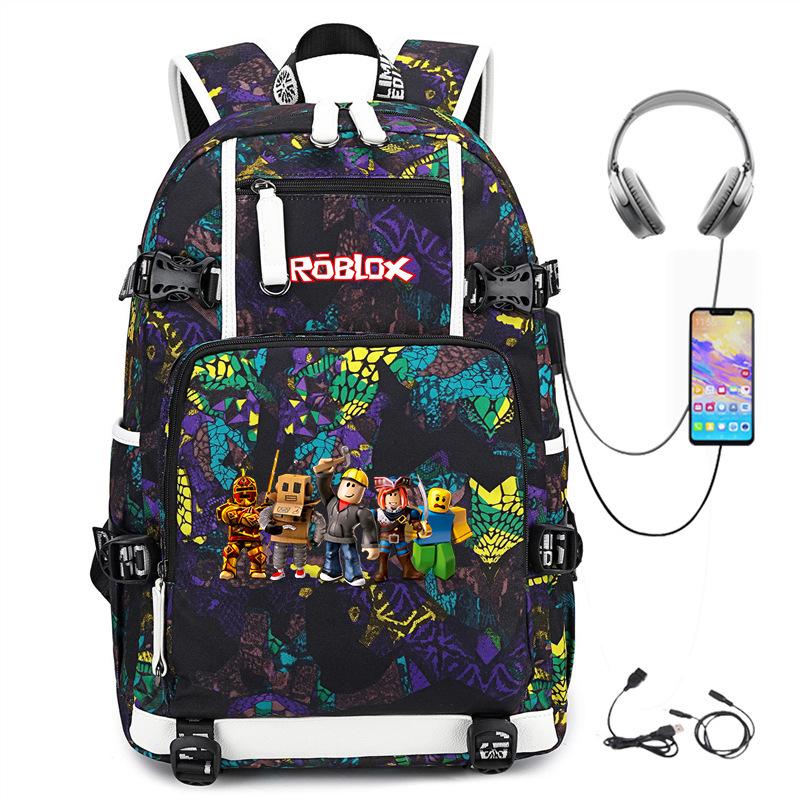Cartoon Game USB Backpack Large Capacity Hiking Bag College Student Outdoor Travel Casual Daypack