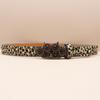 Women's Men's Oversized Belt Leopard Print Rhinestones Embellished Rivets Accent Western Girdle for Hip Hop Event