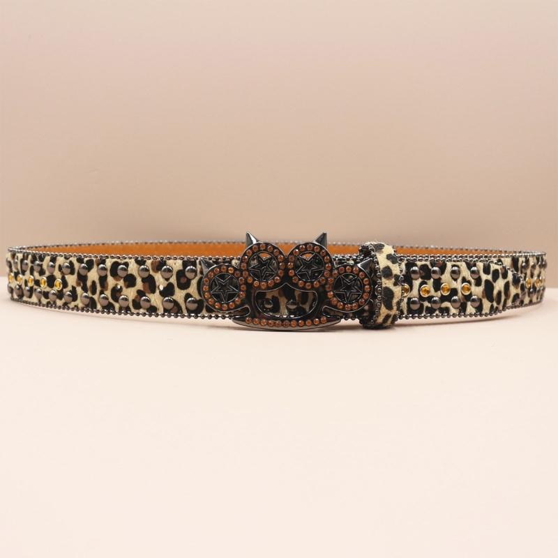 Women's Men's Oversized Belt Leopard Print Rhinestones Embellished Rivets Accent Western Girdle for Hip Hop Event