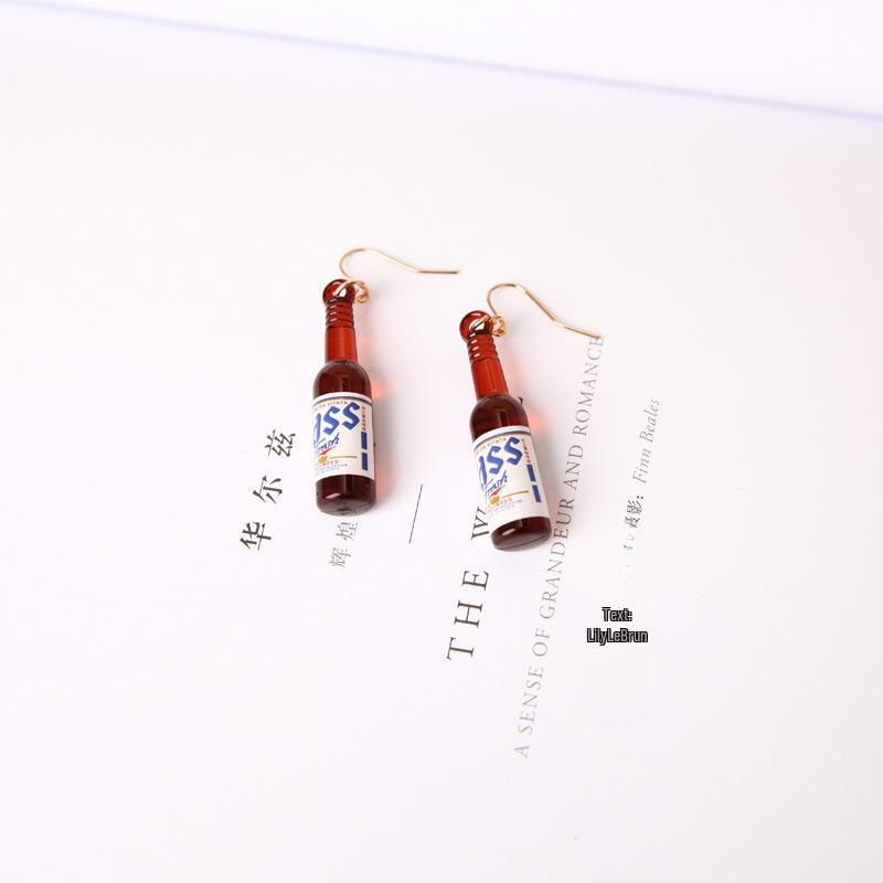E1079 Stylish Beer Bottle Earrings - Creative Round European & American Design