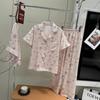 Spring and Summer New Ice Silk Pajamas Women's Cartoon Printing Short-sleeved Trousers Set Cute Lapel Loungewear Can Be Worn Outside