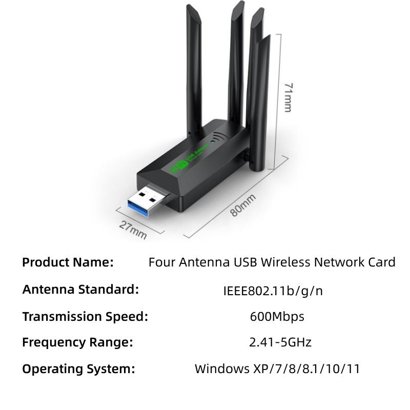 Dual Band 600Mbps WiFi USB Adapter 2.5/5GHz WiFi Dongle USB3.0 Wireless Receiver Driver Free for Win XP/7/8/8.1/10/11 PC/Laptop