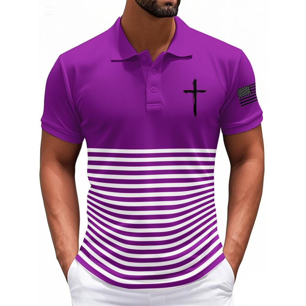 Modisches Herren-Freizeit-Oberteil mit Unabhängigkeitstag-Print am Hals und kurzen Ärmeln