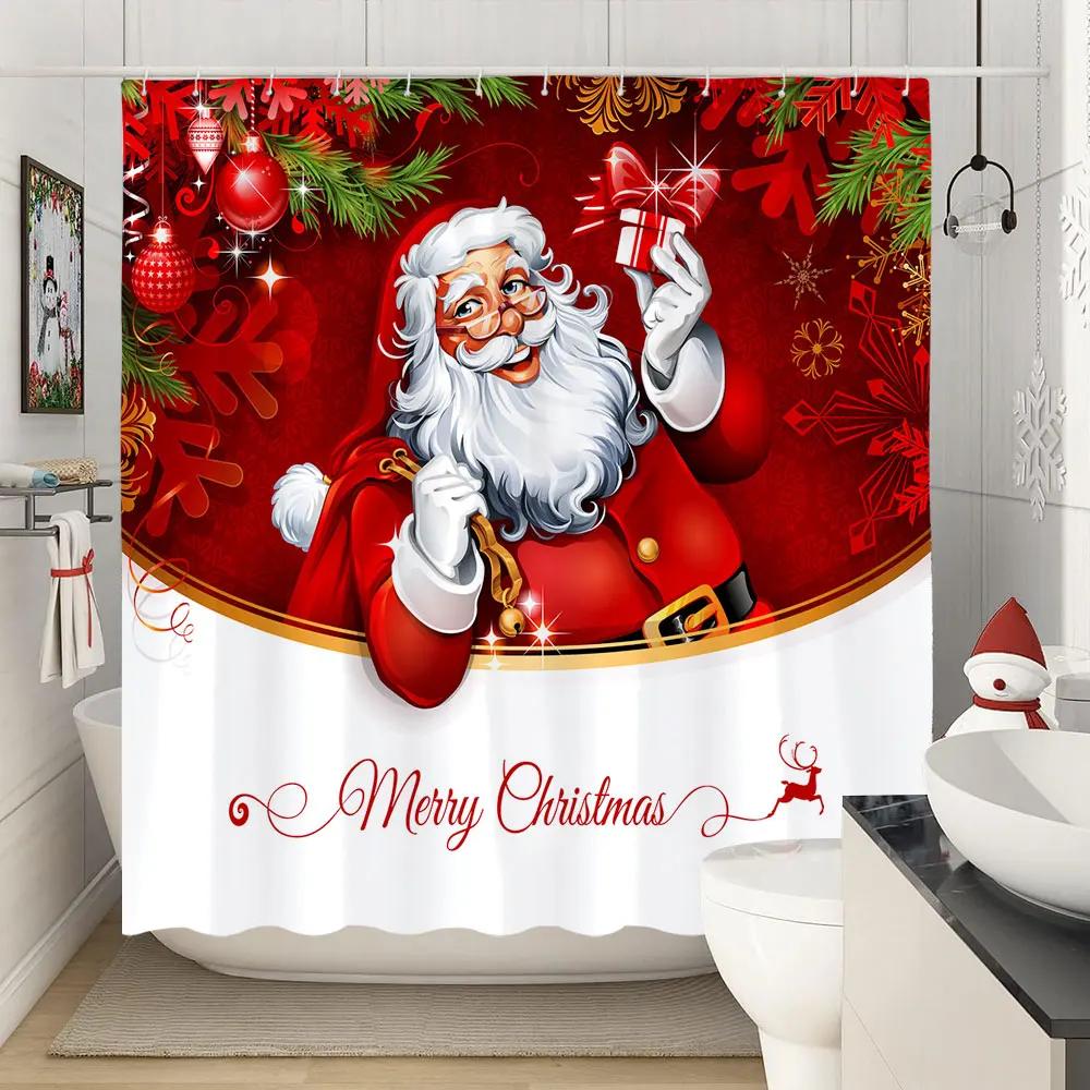 Frohe Weihnachten Duschvorhänge Winter Schneeflocke Weihnachten Kiefer Blätter Lampe Urlaub Bauernhaus Home Stoff Bad Vorhang Badezimmer Dekor