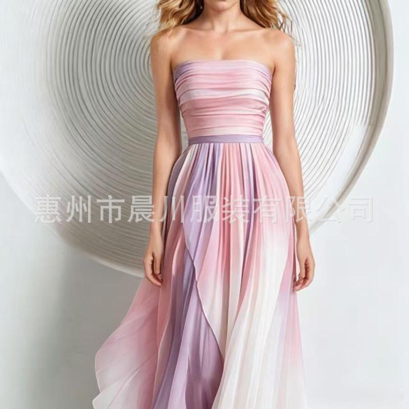 Spring new women's temperament sexy tube top print color dress dress