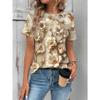 Fashion Women's Crew Neck Short Sleeve 3D Flower Color Printing Flower Short Sleeve Crew Neck T-Shirt