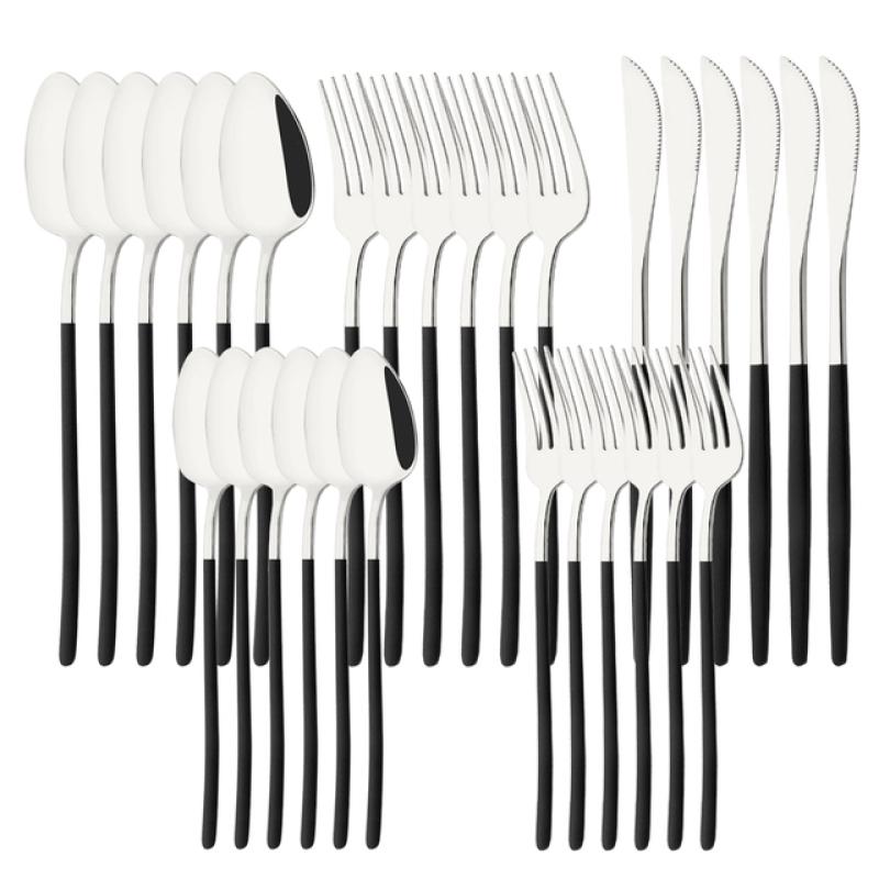 White Gold 30Pcs Dinnerware Set Knife Dessert Fork Spoon Tableware Cutlery Set 18/10 Stainless Steel Flatware Silverware Sets