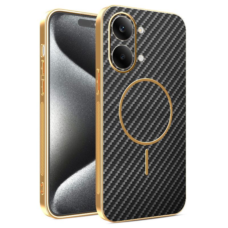 Carbon Fiber Texture Leather for Magsafe Case for Redmi Turbo 5 5Max 15 15C A5 Note 15 Pro Plus 14S 14Pro Plating Frame Cover