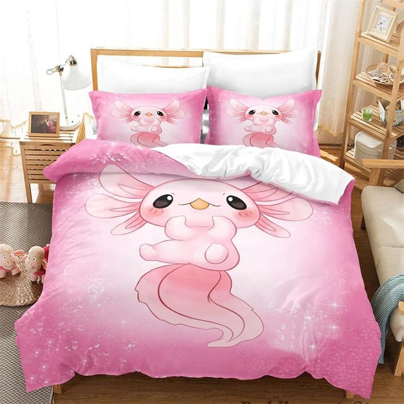 

Комплект постельного белья Kawaii Animal Axolotl Print Single Twin Full Queen King Size Bed Set Aldult Kid Bedroom Duvetcover Set 3D Anime EU single(135x200cm)