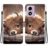 Handmade PU Leather Flip Case for Motorola Moto G04s / Moto E14 Anti-Slip Shockproof Cover with Wrist Strap & Heart/Rose Cat Designs