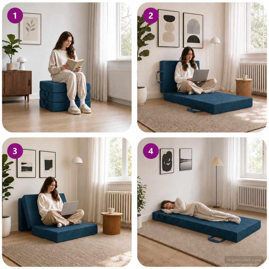 Folding Sofa Bed 75 x 63 x 45 cm Blue