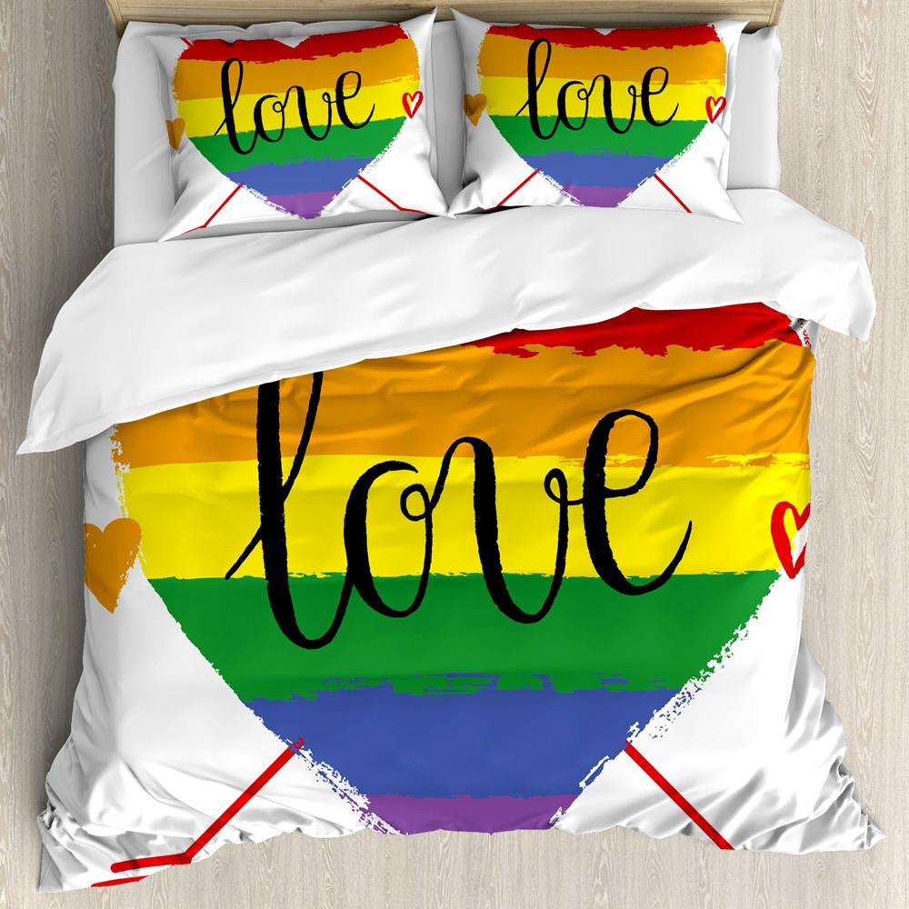 Conjunto de Capa de Edredom Pride Poliéster Pessoas Celebrando o Dia Internacional da Comunidade LGBT com Design Listrado Colorido Conjunto de Cama