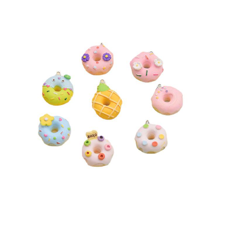 Pineapple Donut Resin Flower Keychain Charm - DIY Edible Ornament Toy Accessory