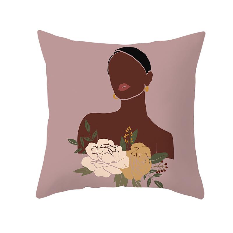 Nordic Abstract Women's Peach Leather Velvet Printed Pillowcase Home Fashion Bedside Sofa Office Cushion Cover