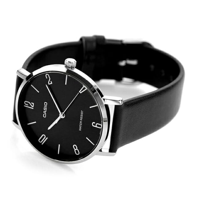 Casio Standard Analog Watch MTP-VT01L-1B2 Men's Black Leather Strap, Round Case, 3-Hand Quartz Design