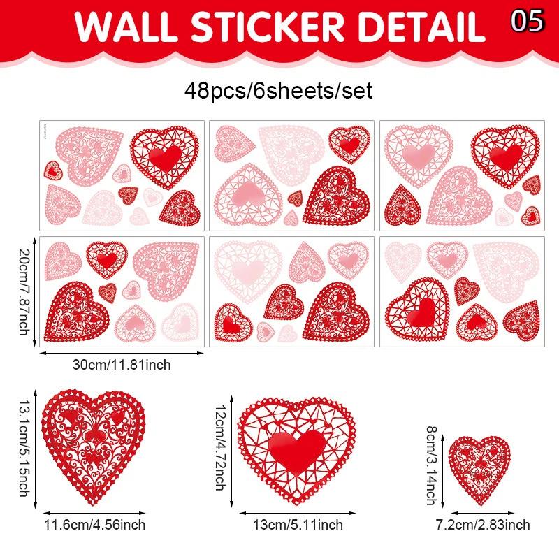 Heart Love Glass Window Stickers 3D Valentine's Day Scene Decoration Background Glass Static Wall Stickers Creating Holiday